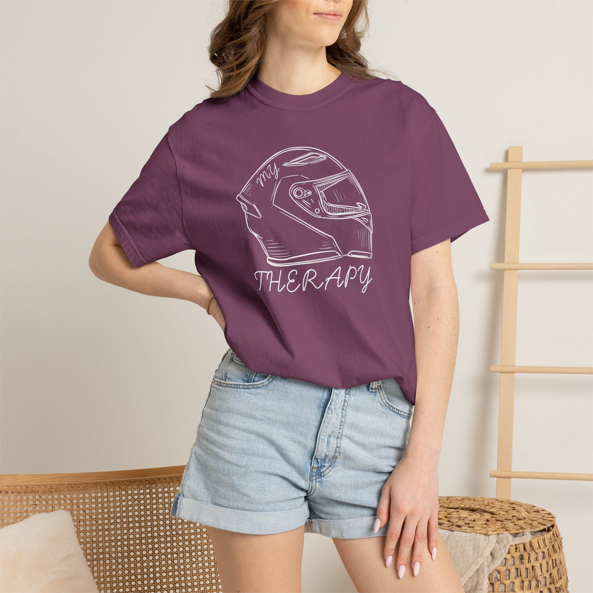 Non UK Sales Motorbike t-shirt  (My therapy)  Helmet W/B