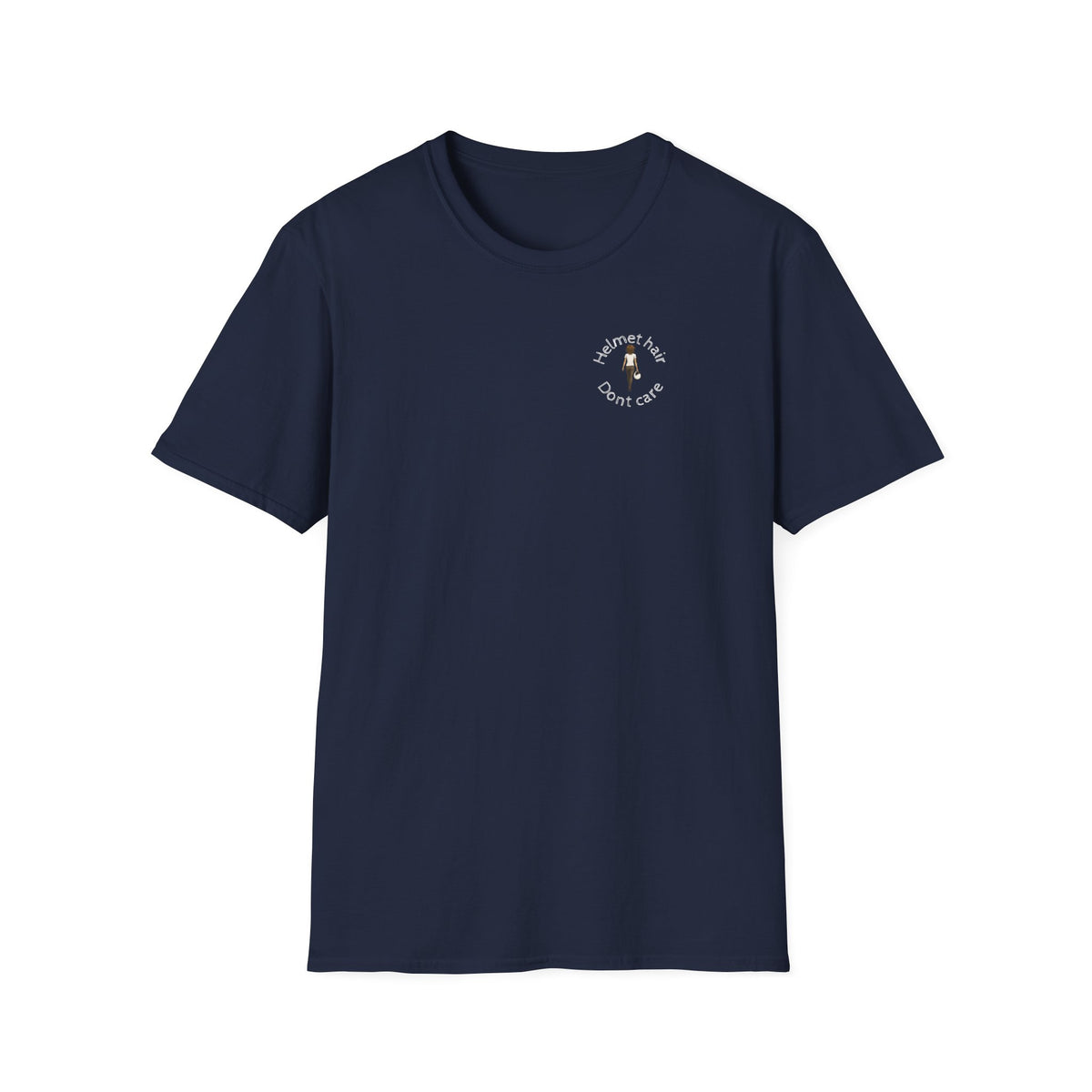 Motorbike T-shirt with 'Helmet hair, Dont care' Small Logo