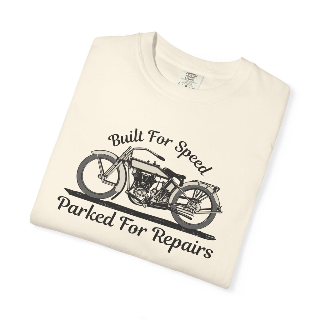 Non UK Sales Motorbike t-shirt  (Built for speed, Parked for repairs) B/W