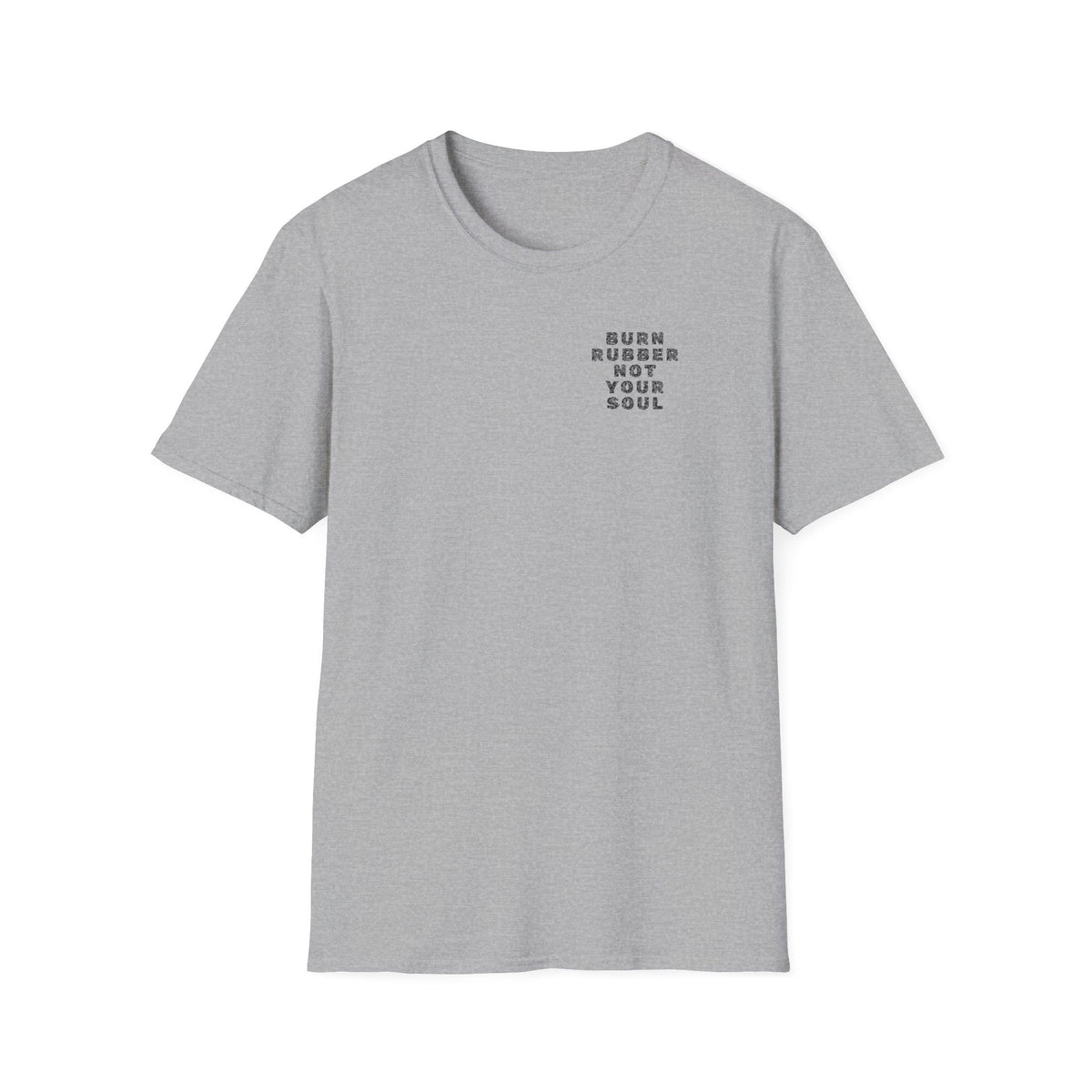 Motorbike T-shirt with 'Burn Rubber, Not your Soul' (2) Small Logo