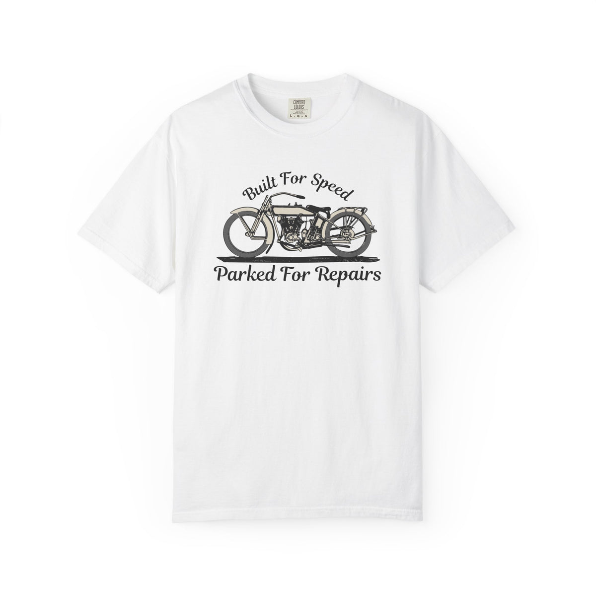 Non UK Sales Motorbike t-shirt  (Built for speed, Parked for repairs) B/W