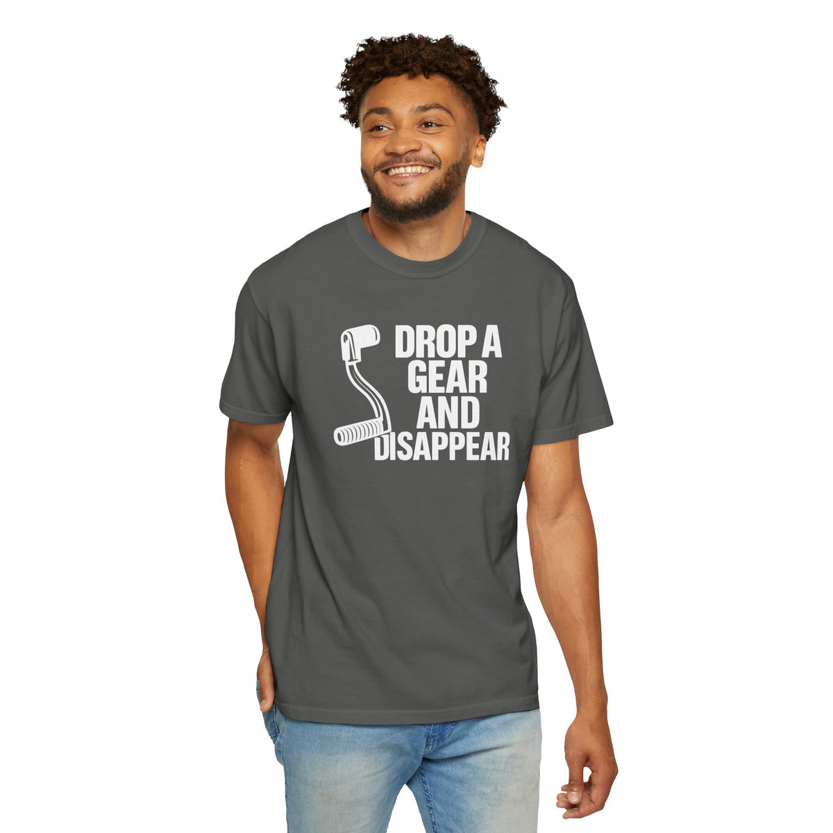 Non UK Sales Motorbike t-shirt  (Drop a gear and disappear) Words W/B