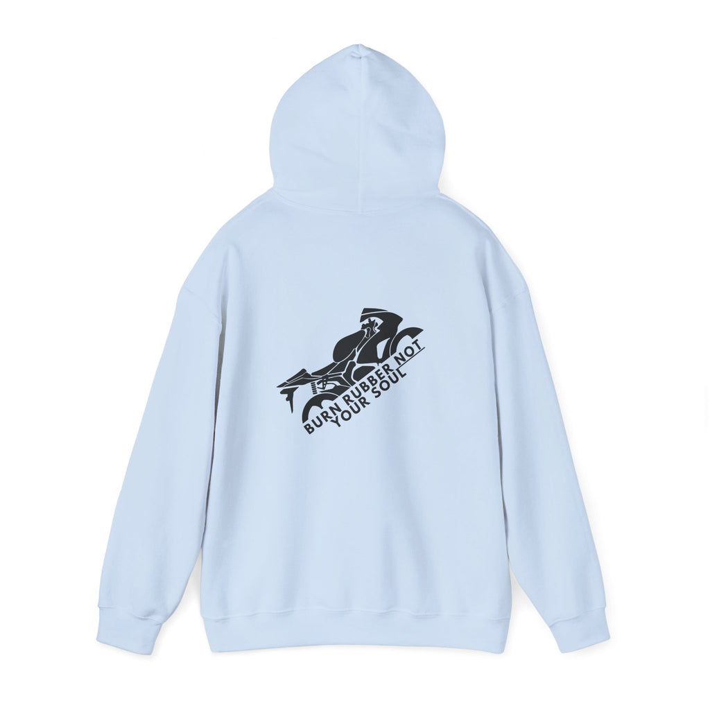 Non UK Sales Hooded Sweatshirt (Burn rubber, Not your soul) B/W