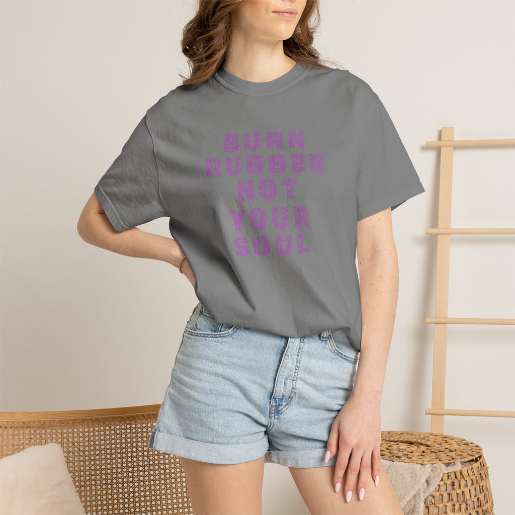 Non UK Sales Motorbike t-shirt  (Burn rubber, Not your soul) Words P/W