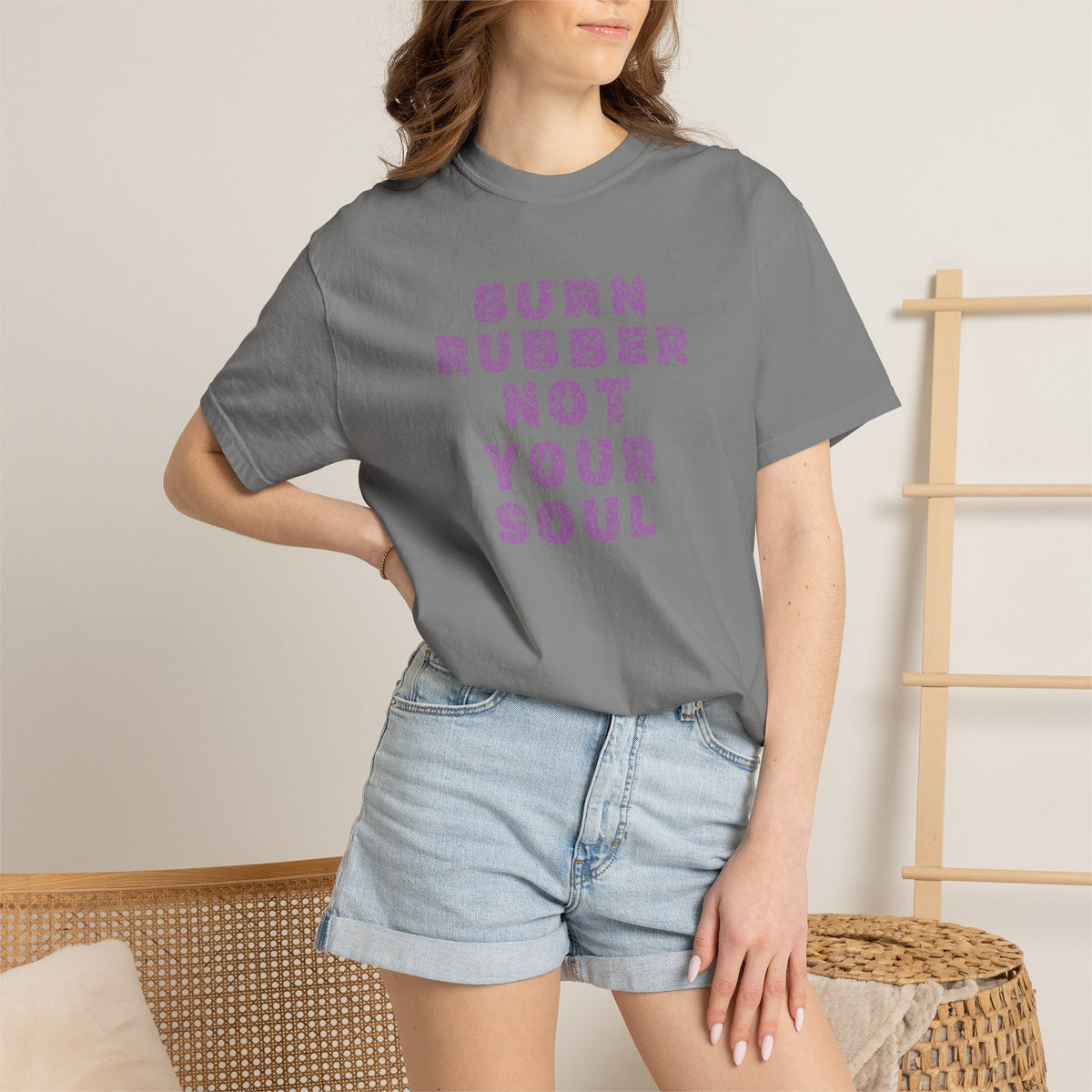 Non UK Sales Motorbike t-shirt  (Burn rubber, Not your soul) Words P/W