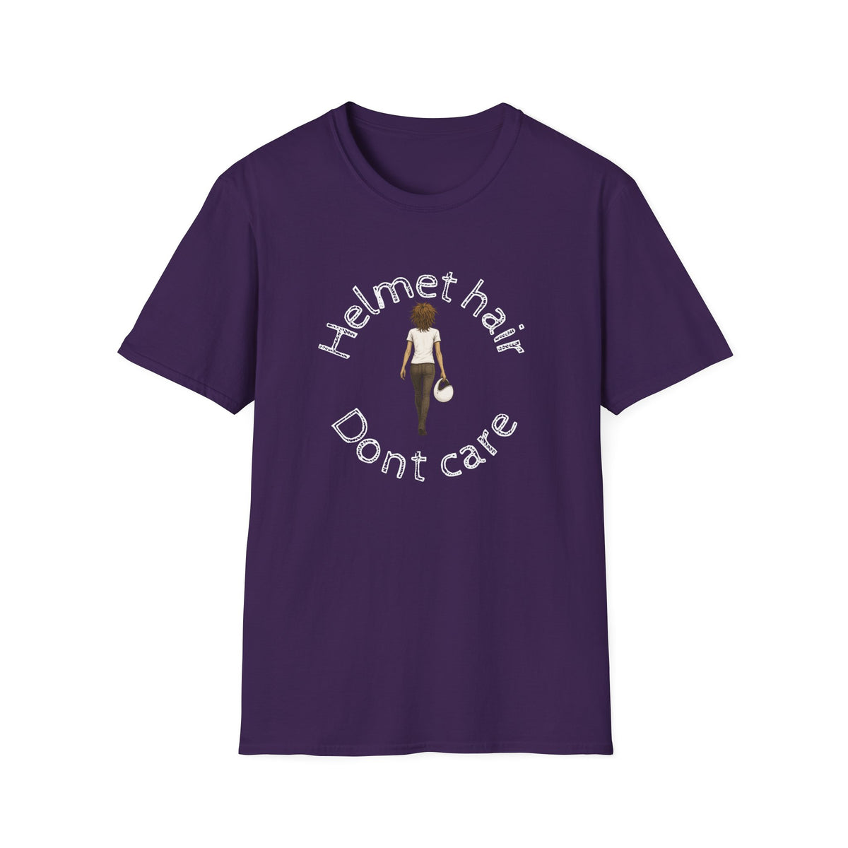 Motorbike T-shirt with 'Helmet hair, Dont care'