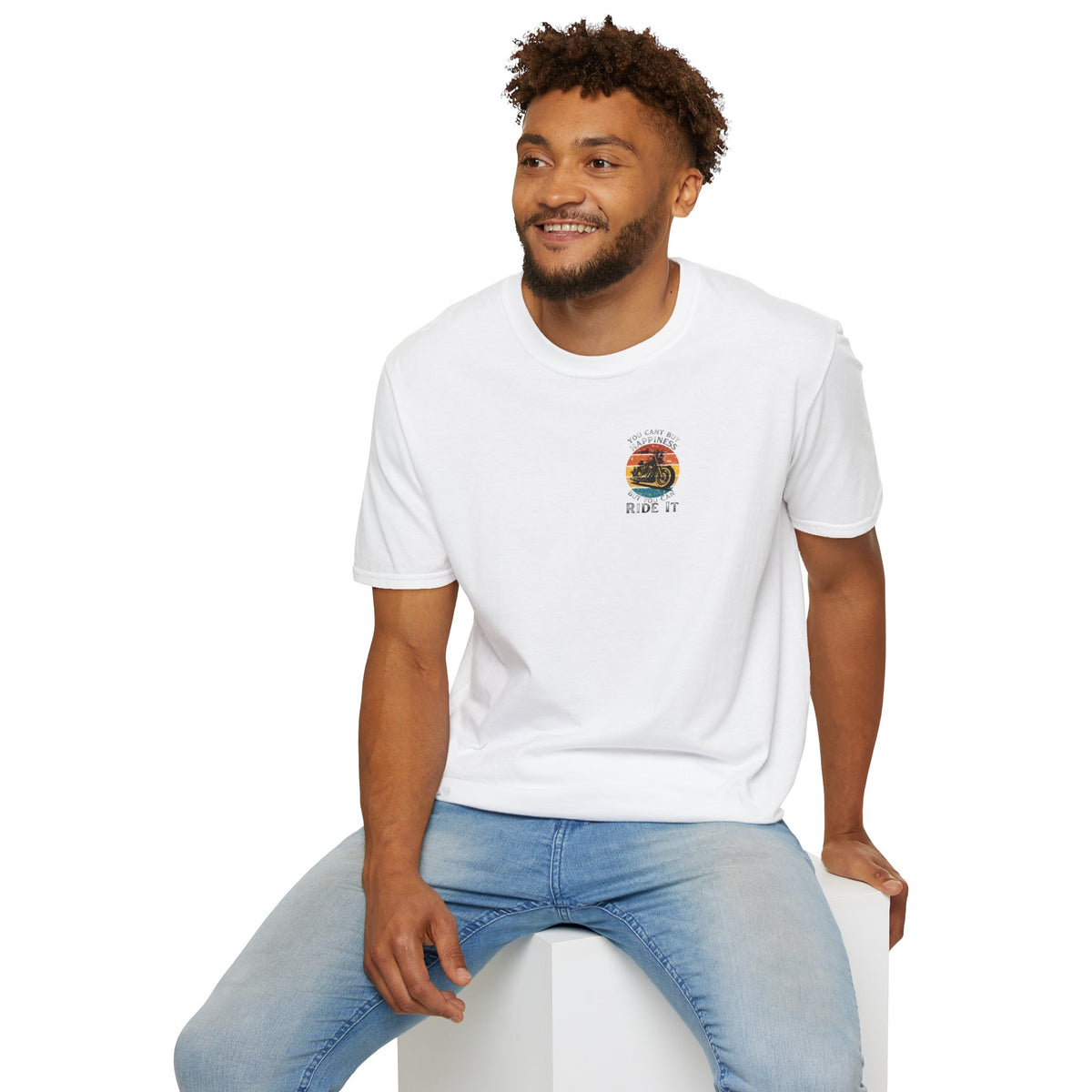 Motorbike T-shirt with You Cant Buy Happiness, But You Can Ride It' Small Logo