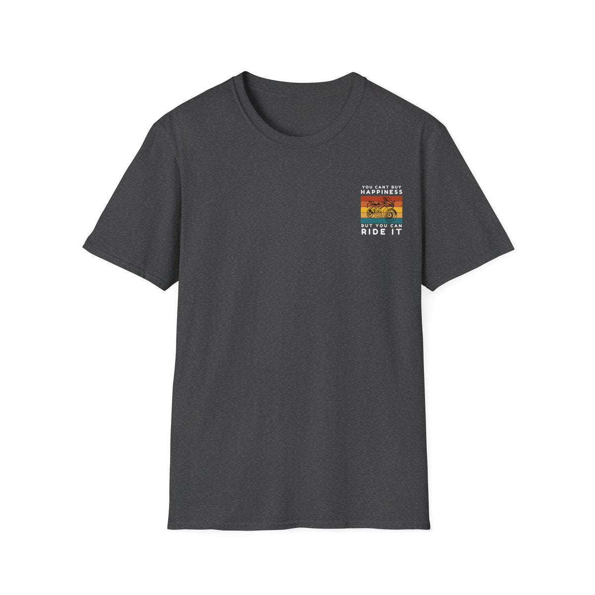 Motorbike T-shirt with You Cant Buy Happiness, But You Can Ride It' (2) (Small Logo)