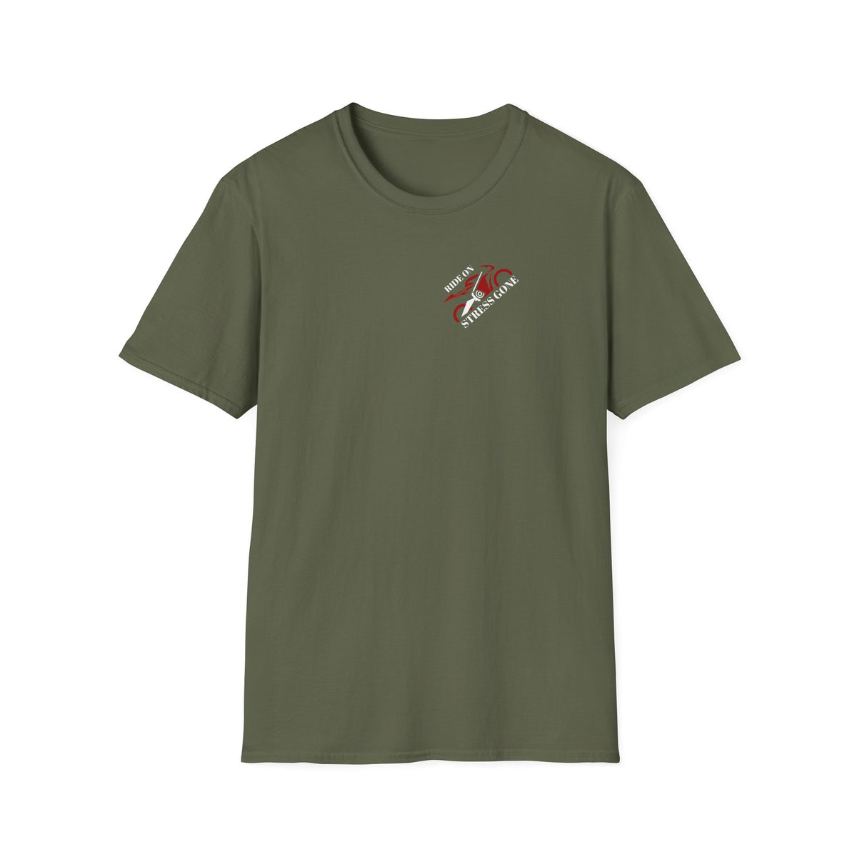 Motorbike T-shirt with 'Ride On, Stress Gone 2' Small Logo