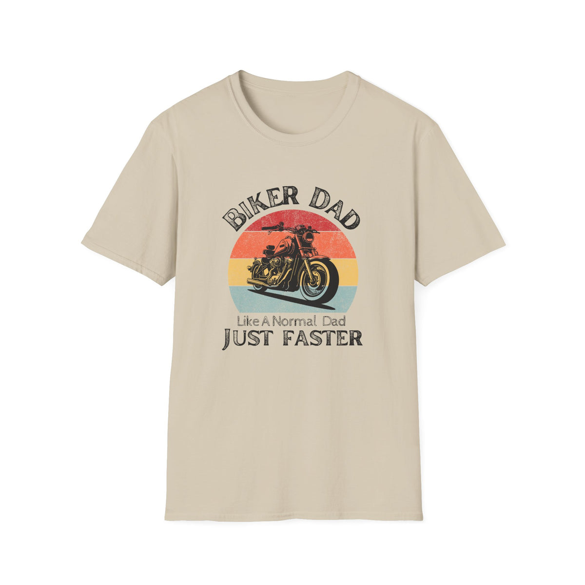 Motorbike T-shirt with 'Biker dad, Like a normal dad, Just faster'