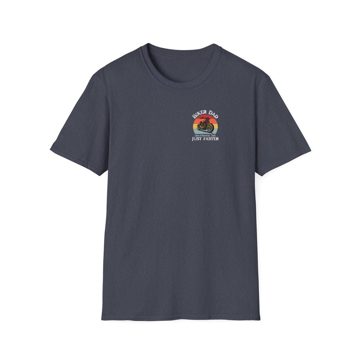 Motorbike T-shirt with 'Biker dad, Like a normal dad, Just faster' (2) Small Logo