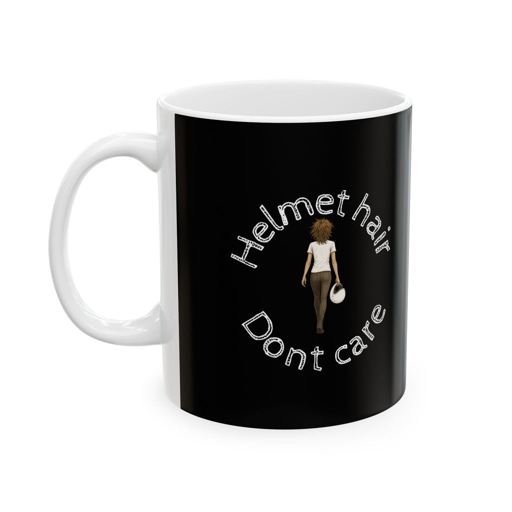 Non UK Sales 11oz And 15oz White Mug With (Helmet hair, Dont care) W/B