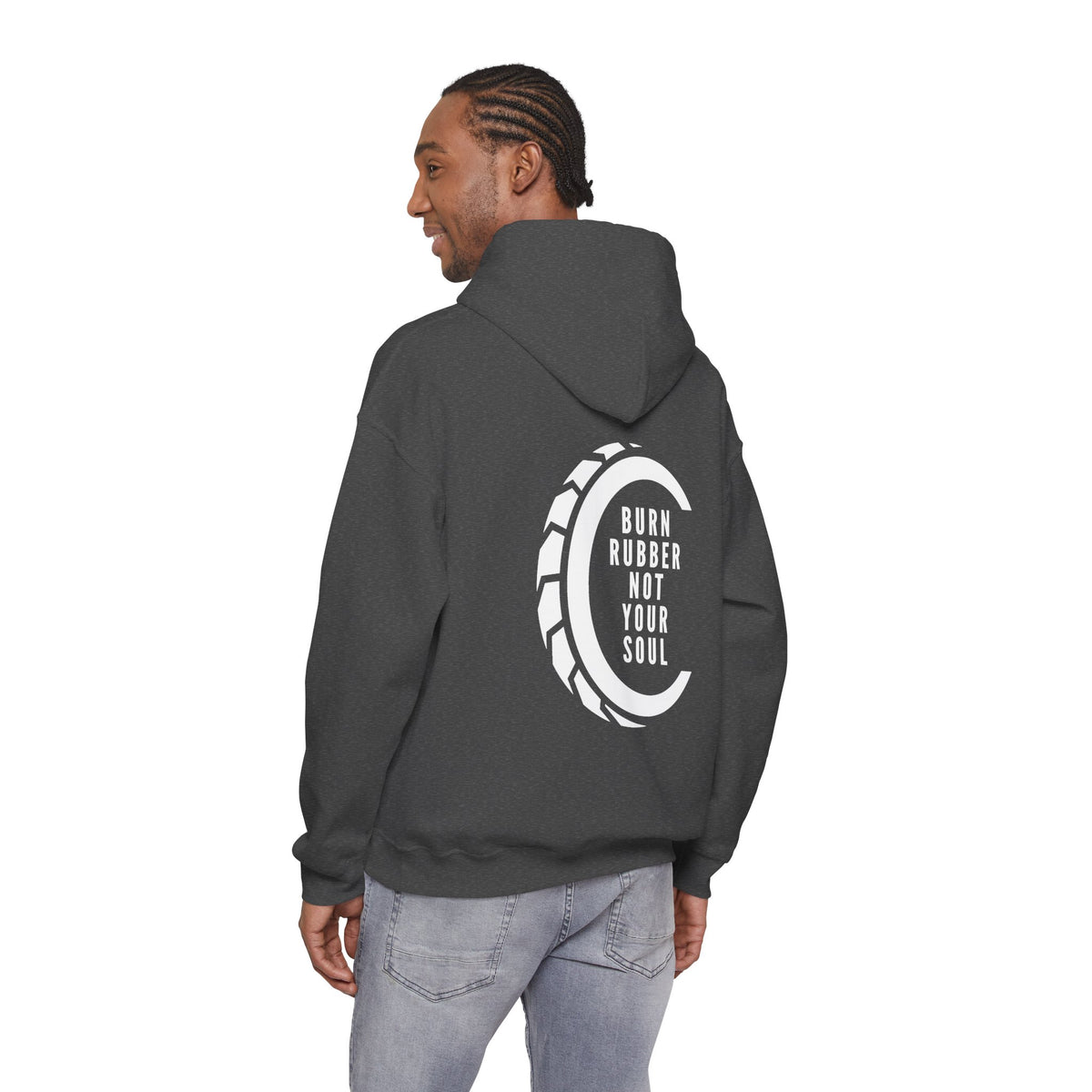 Unisex Heavy Blend™ Hooded Sweatshirt (Burn Rubber, Not Your Soul 2) Back