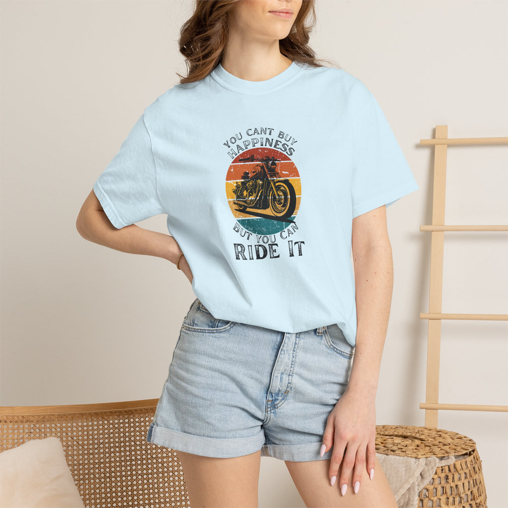 Non UK Sales Motorbike t-shirt  (You Cant Buy Happiness, But you can ride it )  B/W