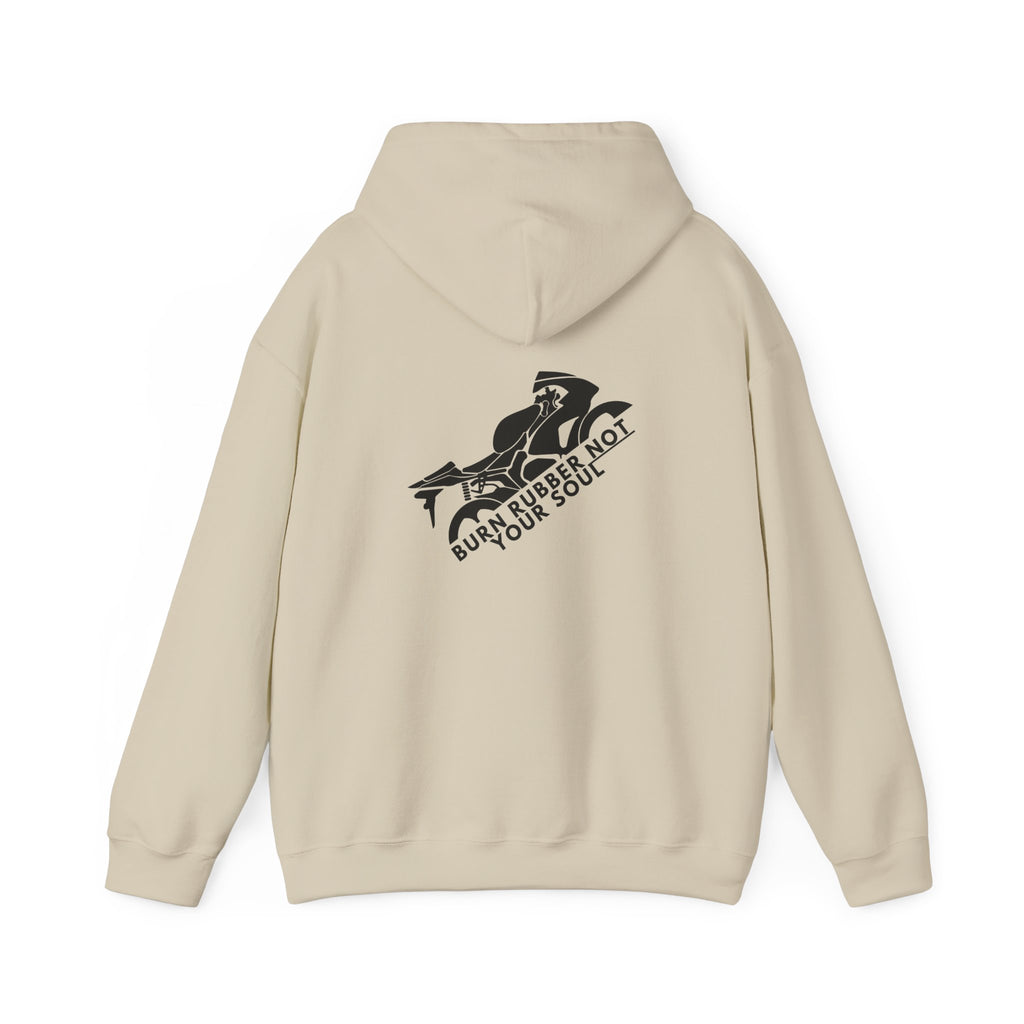 Non UK Sales Hooded Sweatshirt (Burn rubber, Not your soul) B/W