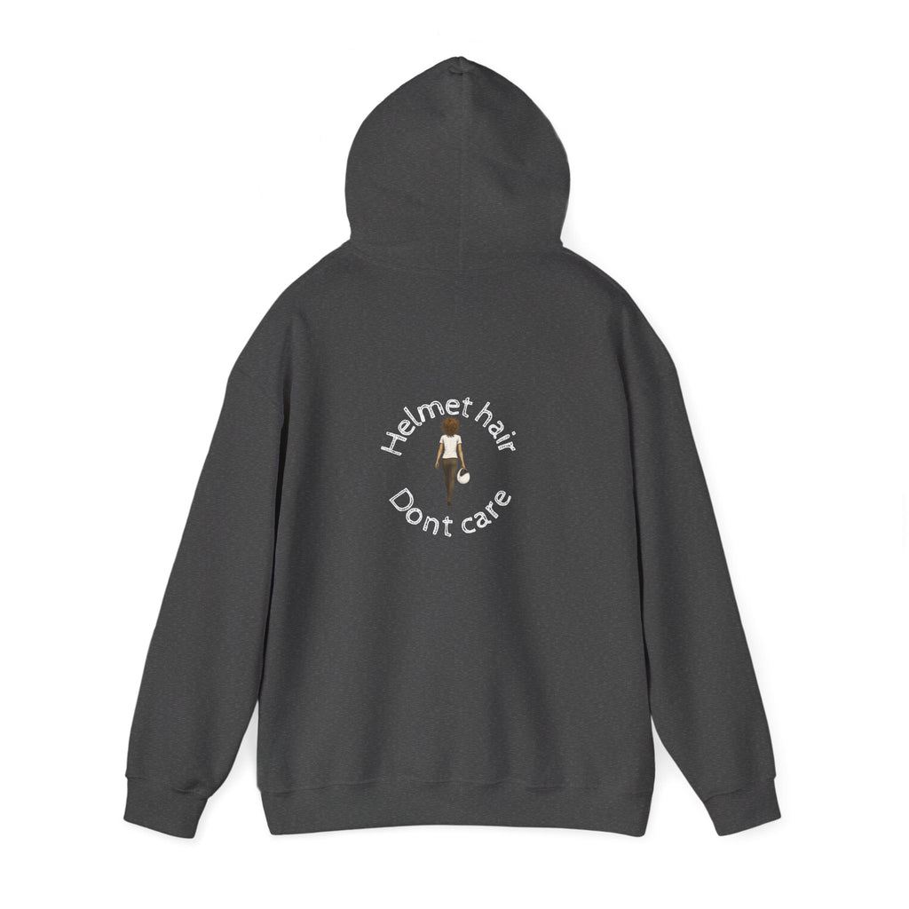 Non UK Sales Hooded Sweatshirt (Helmet hair, Don't care) W/B