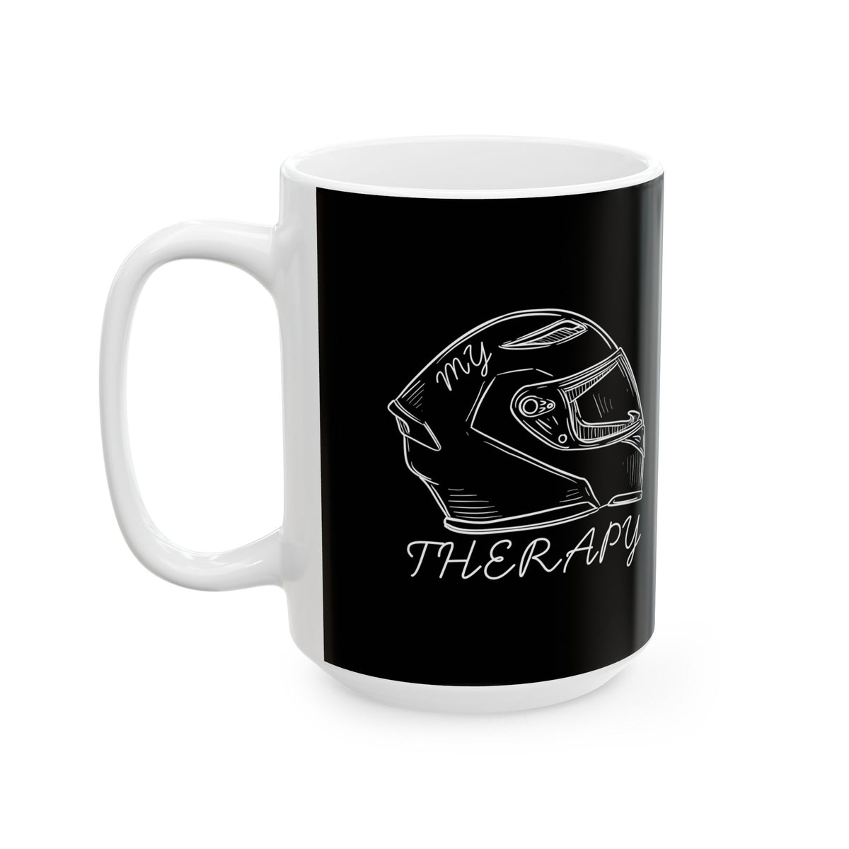 Non UK Sales 11oz And 15oz White Mug With (My Therapy, Helmet) B/W