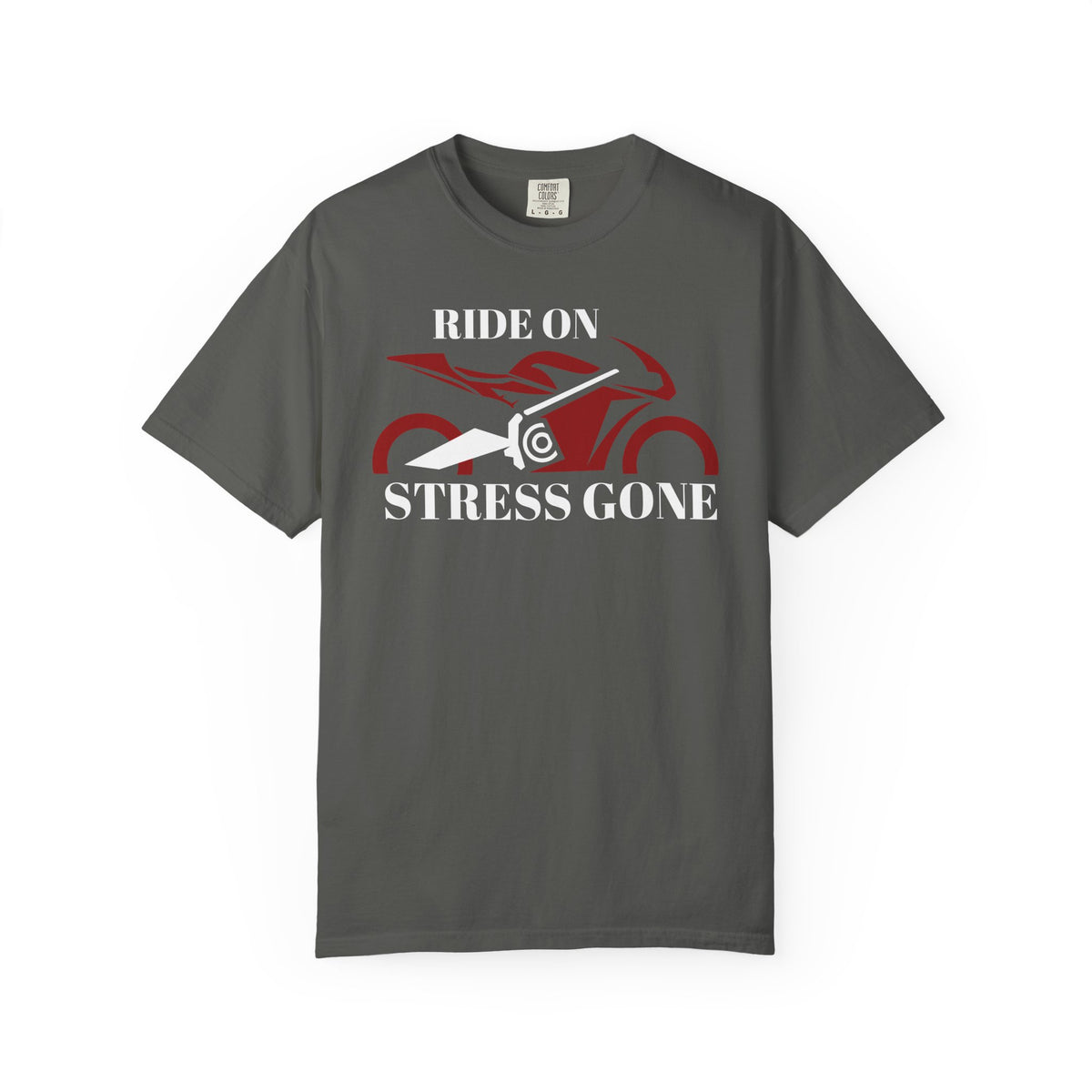 Non UK Sales Motorbike t-shirt  (Ride on, Stress gone)  R/B