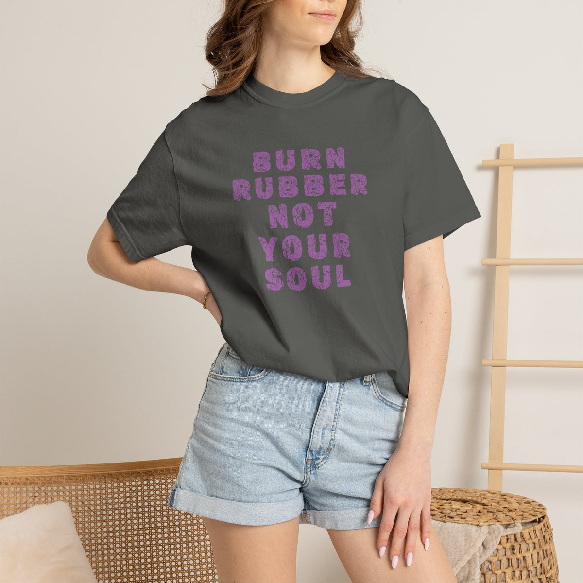 Non UK Sales Motorbike t-shirt  (Burn rubber, Not your soul) Words P/W