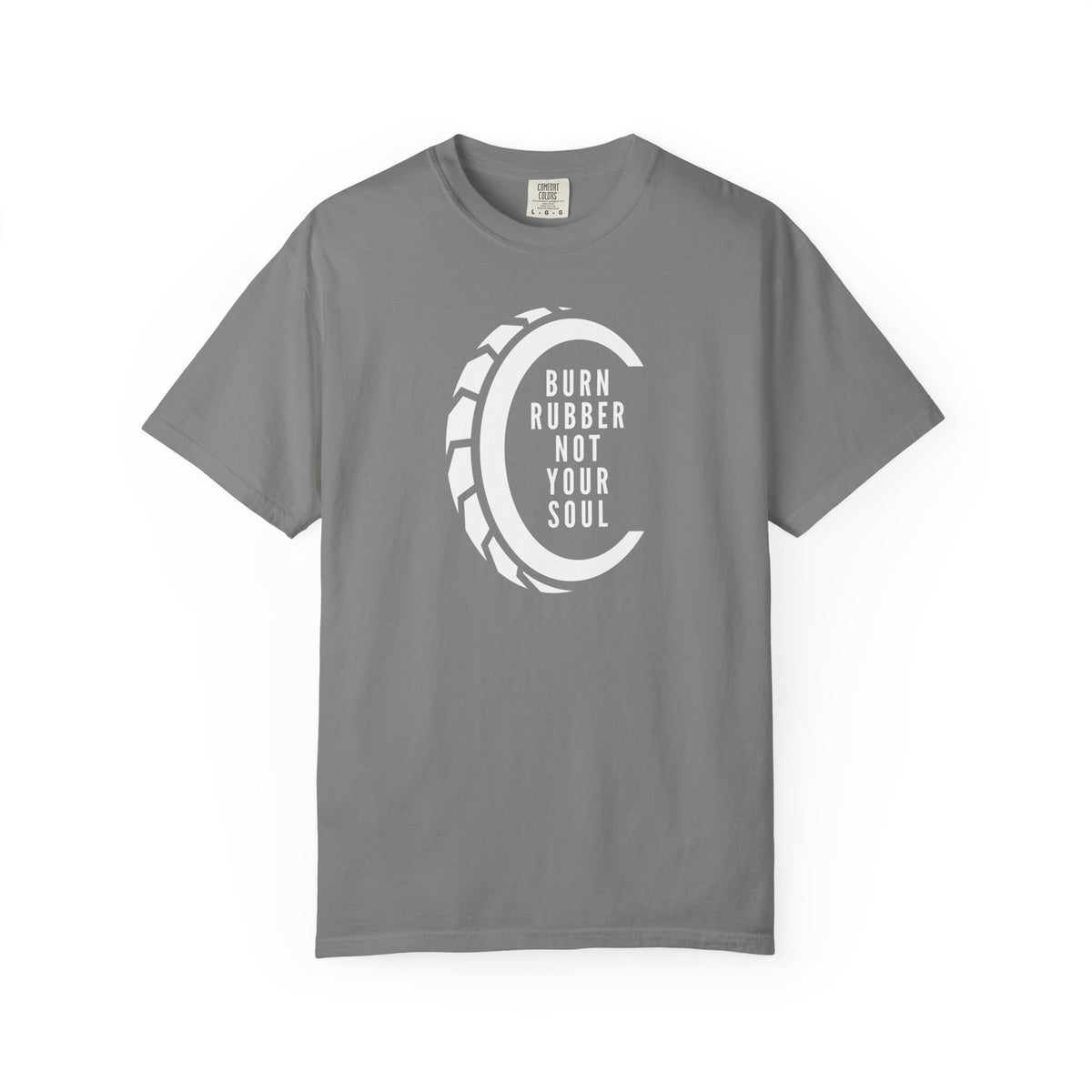 Non UK Sales Motorbike t-shirt  (Burn rubber, Not your soul) Words W/B