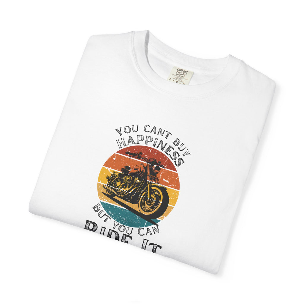 Non UK Sales Motorbike t-shirt  (You Cant Buy Happiness, But you can ride it )  B/W