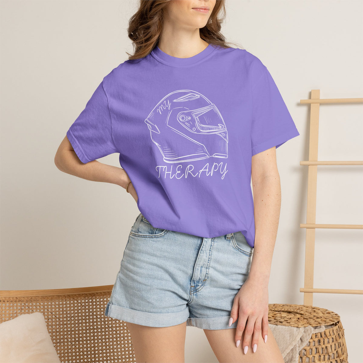Non UK Sales Motorbike t-shirt  (My therapy)  Helmet W/B