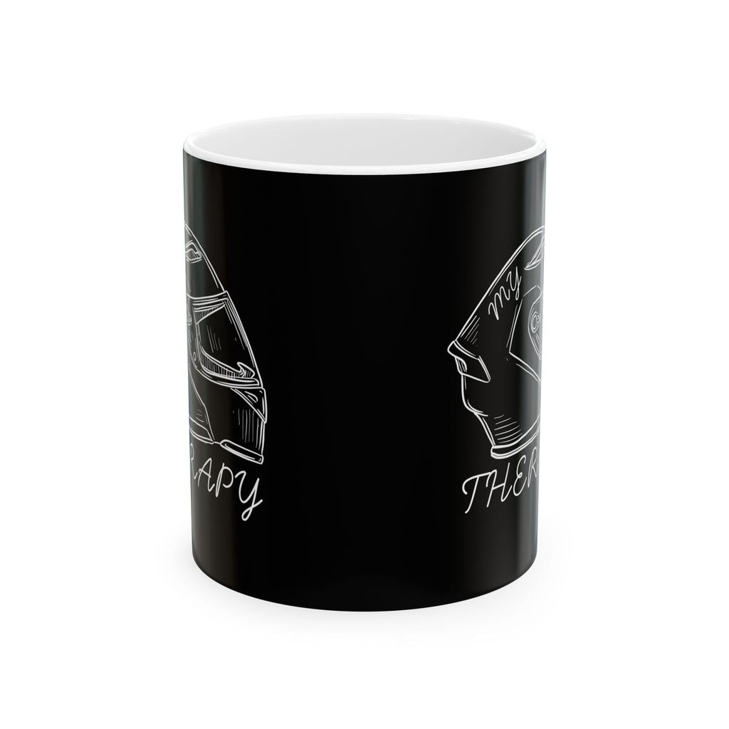 Non UK Sales 11oz And 15oz White Mug With (My Therapy, Helmet) B/W