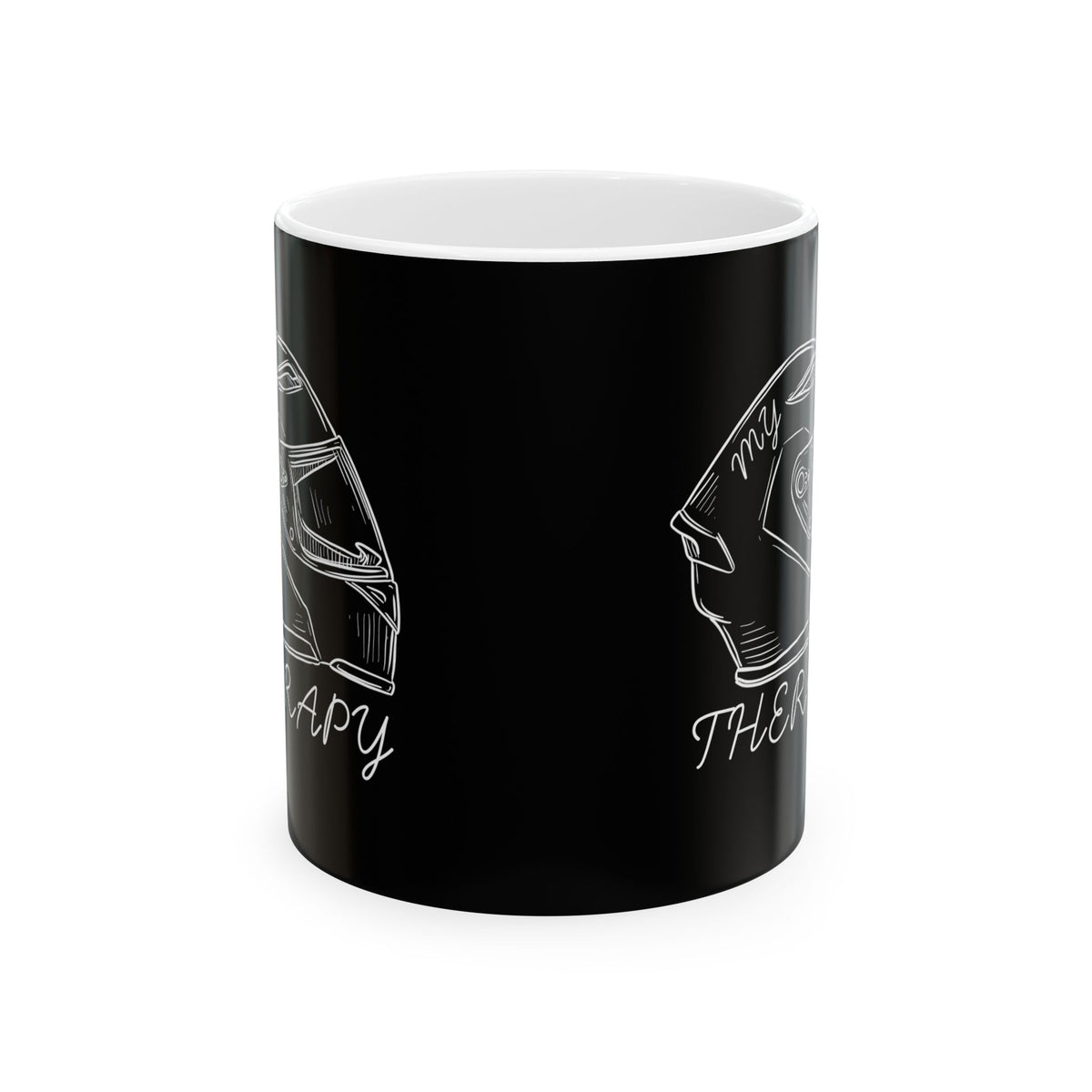 Non UK Sales 11oz And 15oz White Mug With (My Therapy, Helmet) B/W