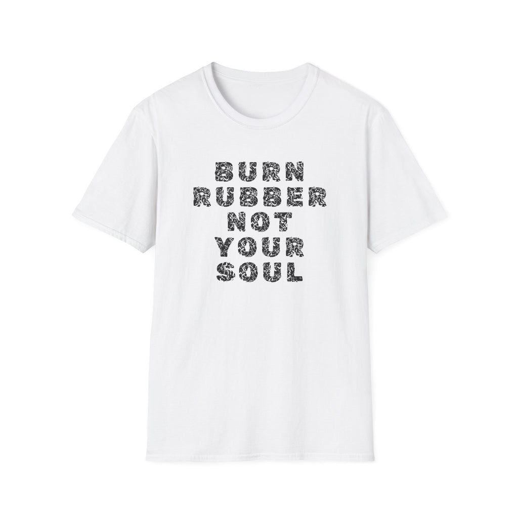 Motorbike T-shirt with 'Burn Rubber, Not your Soul' (2)
