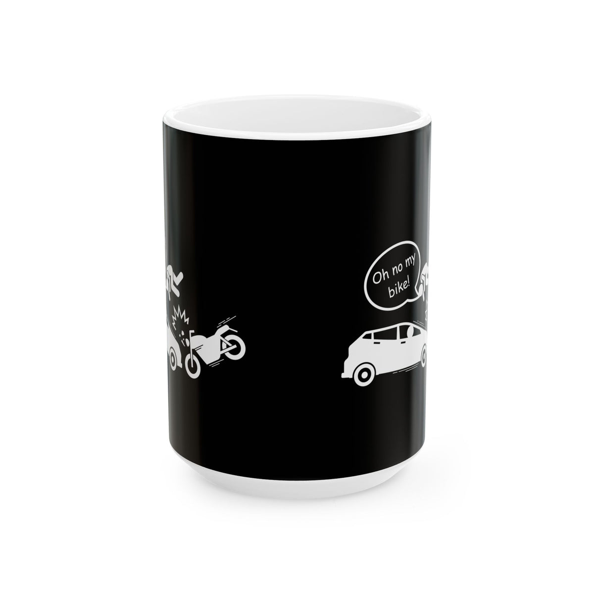 Non UK Sales 11oz And 15oz White Mug With (Oh no my bike!) B/W2