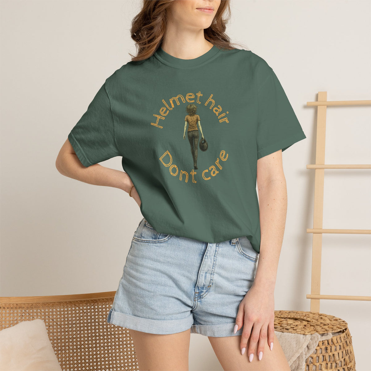 Non UK Sales Motorbike t-shirt  (Helmet hair, Dont care) Y/B