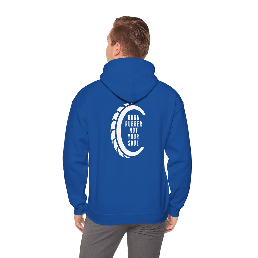 Non UK Sales Hooded Sweatshirt (Burn rubber, Not your soul) W/B