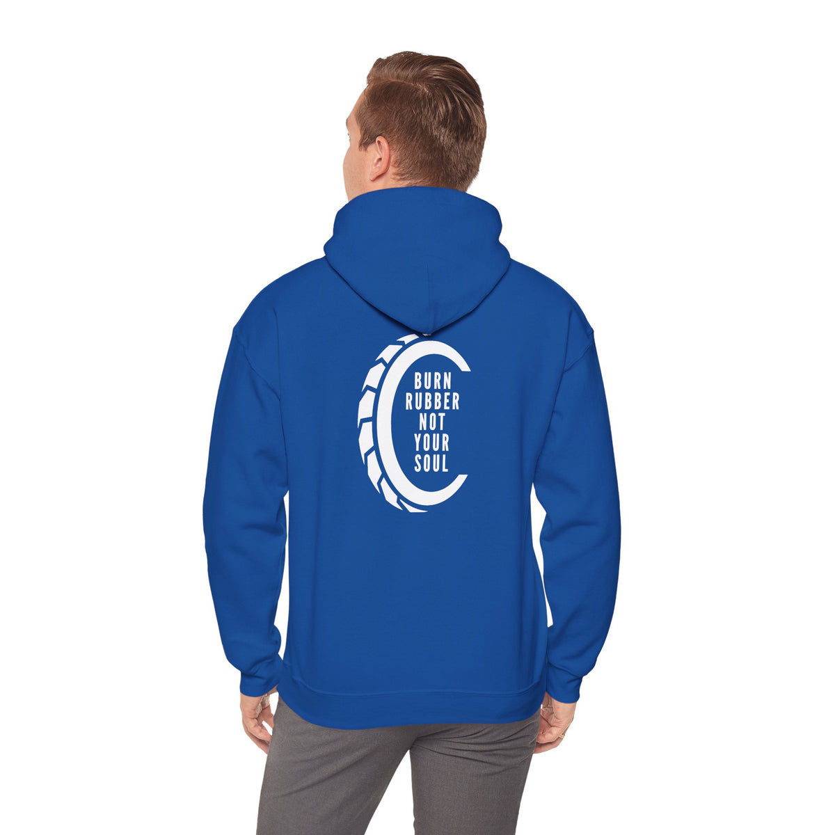 Non UK Sales Hooded Sweatshirt (Burn rubber, Not your soul) W/B