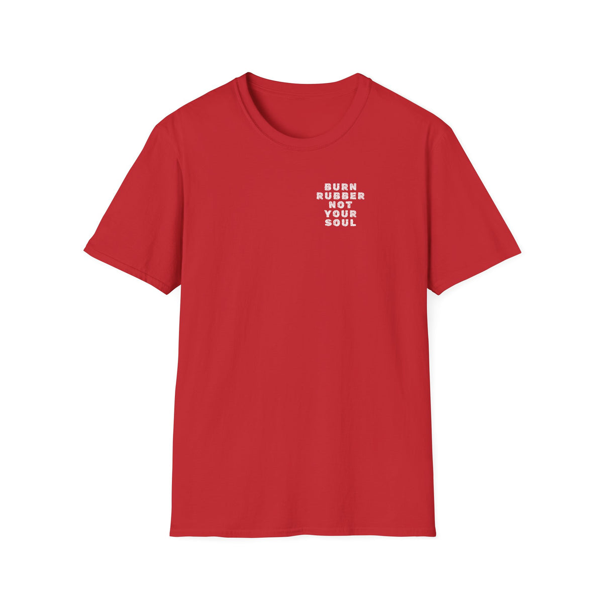 Motorbike T-shirt with 'Burn Rubber, Not your Soul' (5) Small Logo