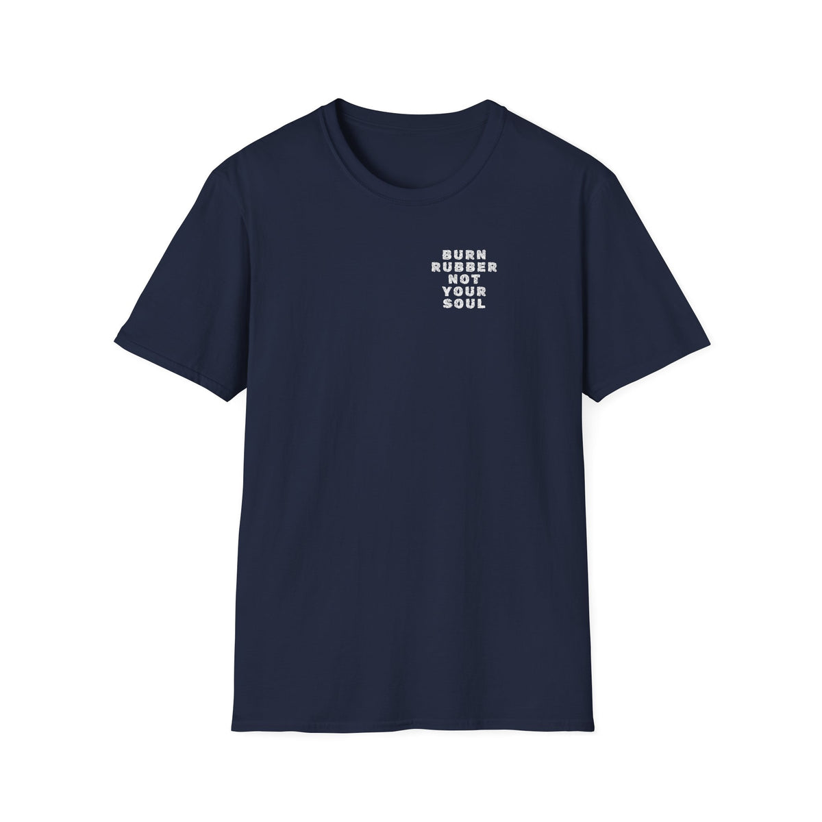 Motorbike T-shirt with 'Burn Rubber, Not your Soul' (5) Small Logo