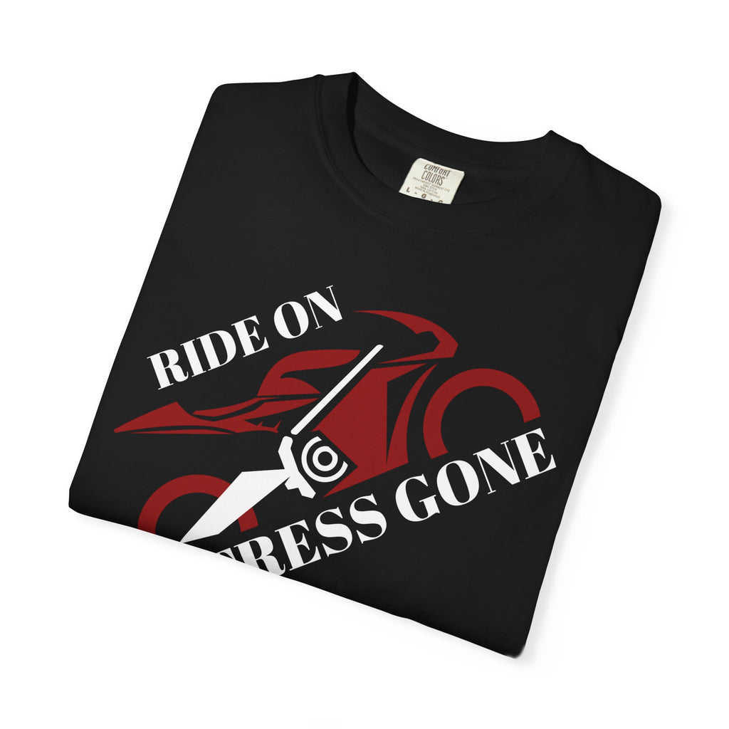 Non UK Sales Motorbike t-shirt  (Ride on, Stress gone)  R/BA