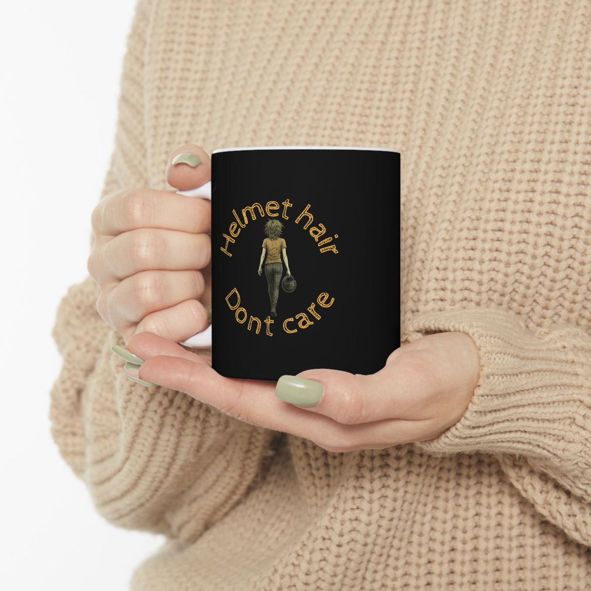 Non UK Sales 11oz And 15oz White Mug With (Helmet hair, Dont care) Y/B