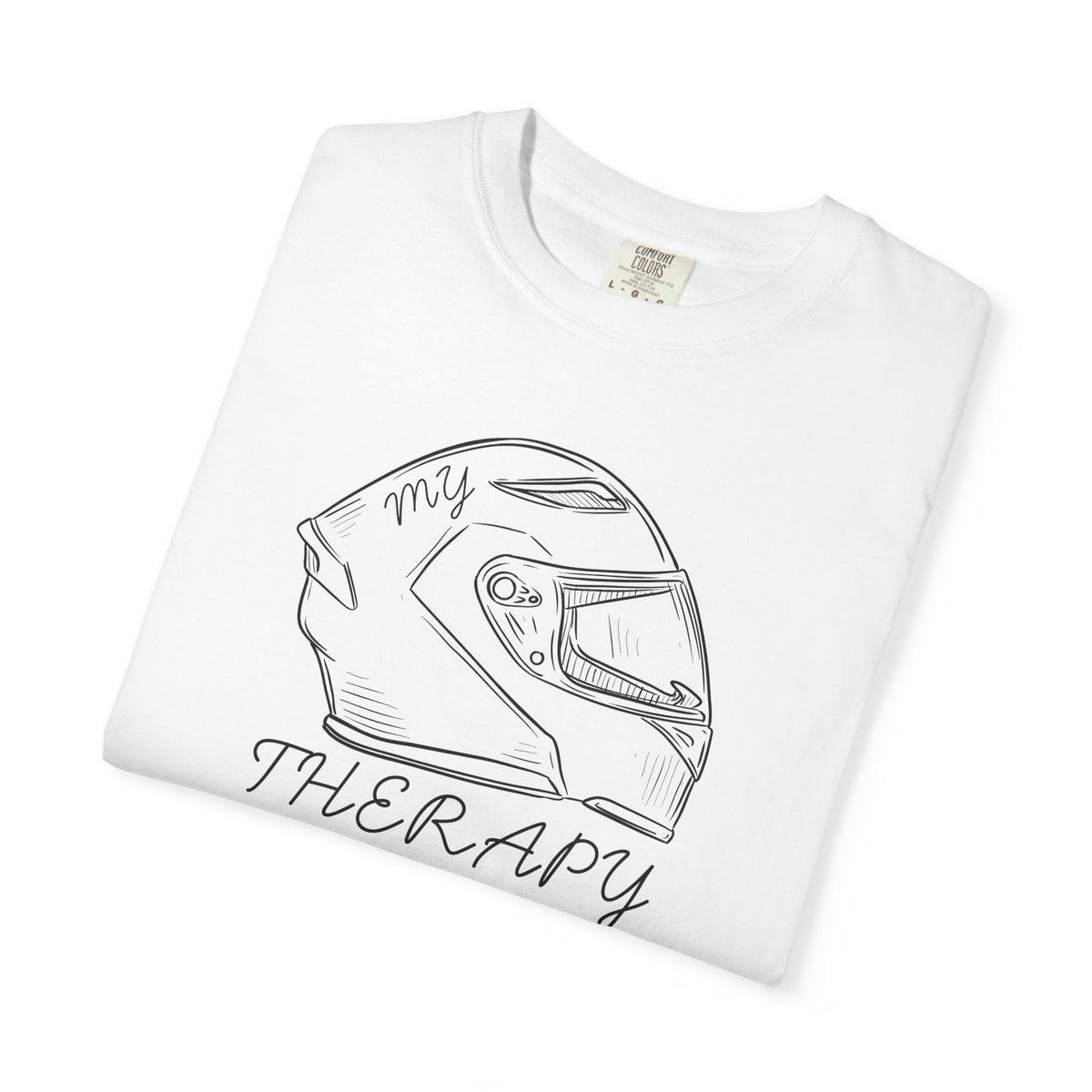 Non UK Sales Motorbike t-shirt  (My therapy)  Helmet B/W