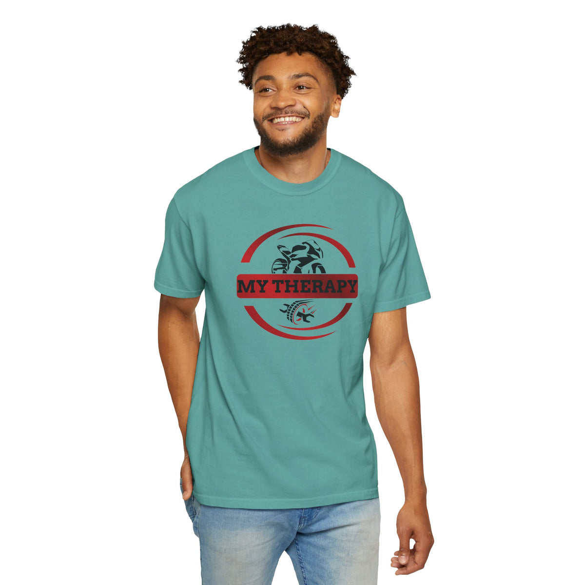 Non UK Sales Motorbike t-shirt  (My therapy) Swirl R/W