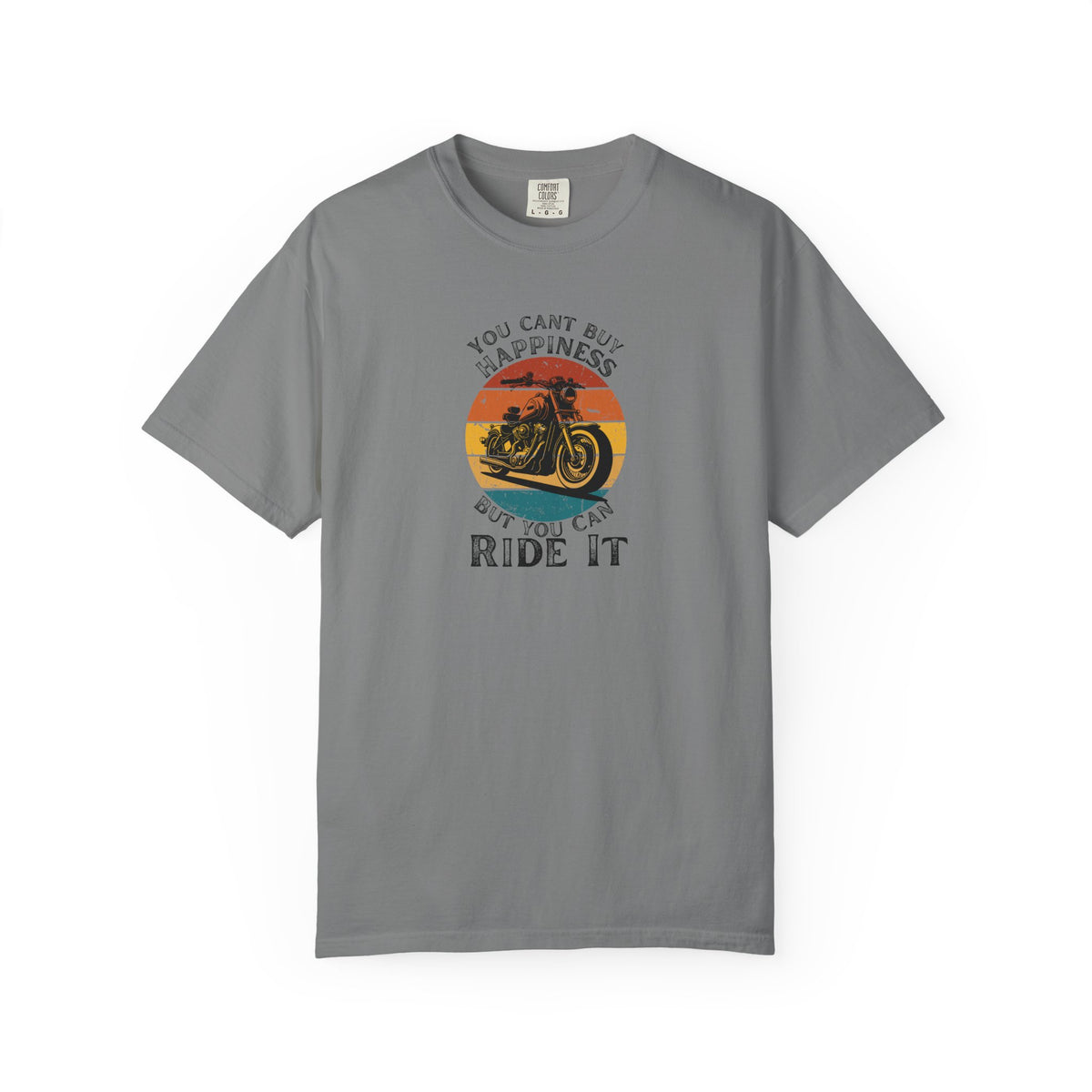 Non UK Sales Motorbike t-shirt  (You Cant Buy Happiness, But you can ride it )  B/W