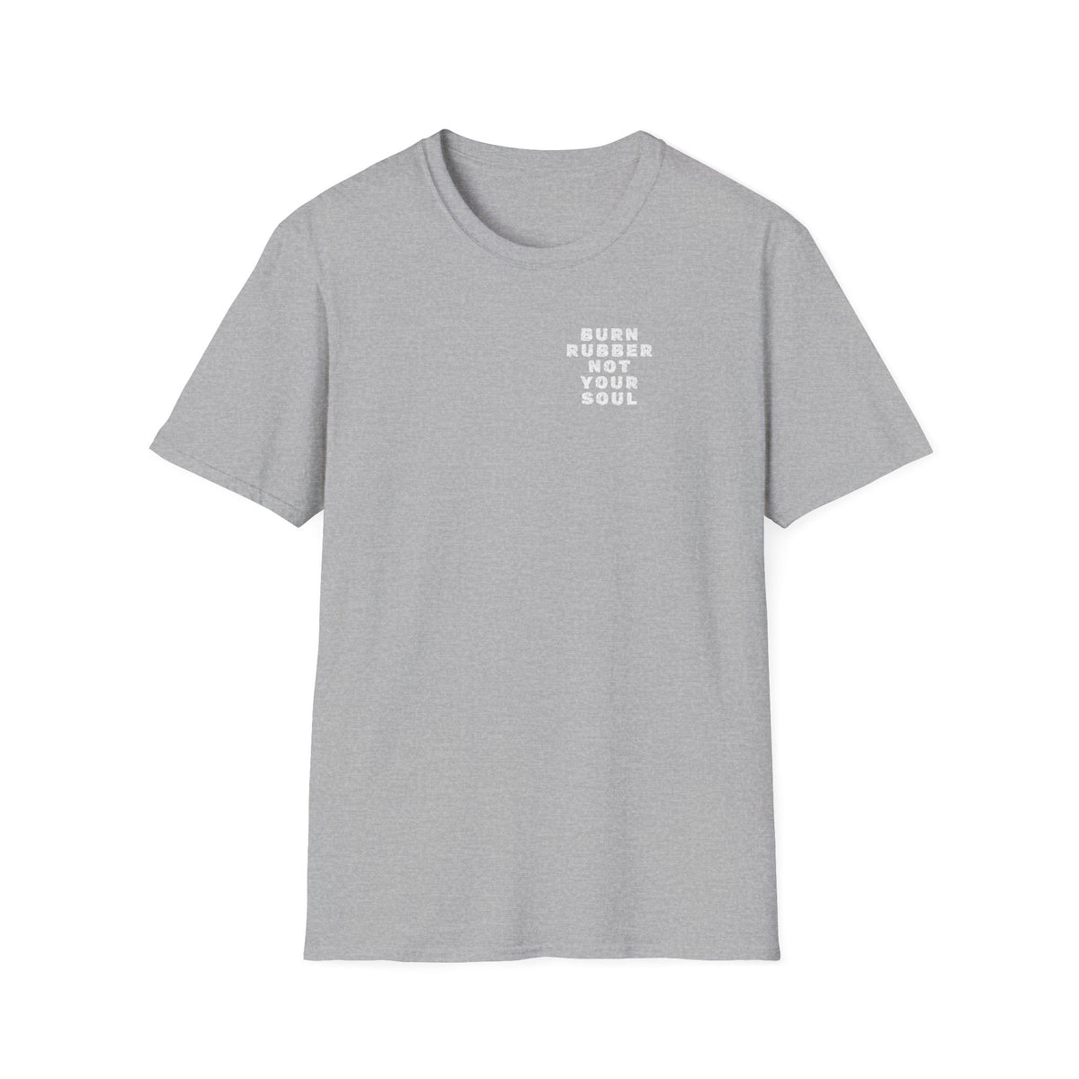 Motorbike T-shirt with 'Burn Rubber, Not your Soul' (5) Small Logo