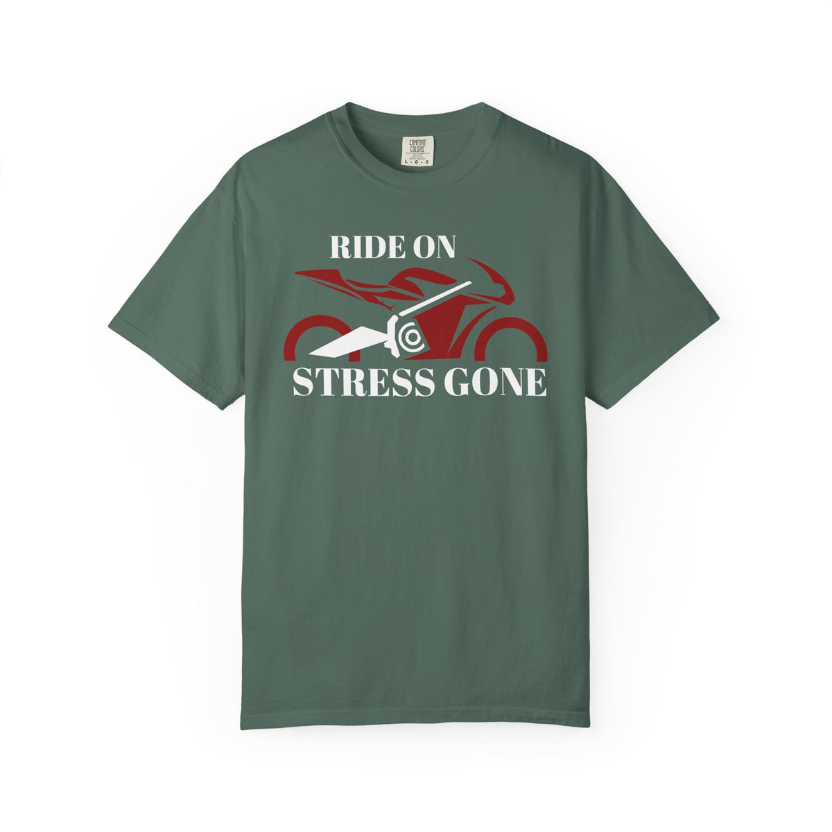 Non UK Sales Motorbike t-shirt  (Ride on, Stress gone)  R/B