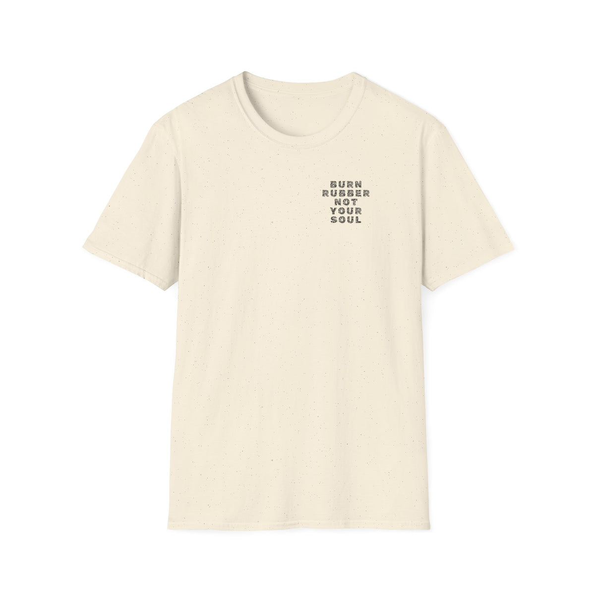 Motorbike T-shirt with 'Burn Rubber, Not your Soul' (2) Small Logo