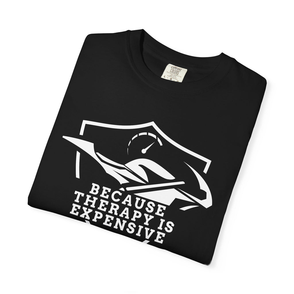 Non UK Sales Motorbike t-shirt  (Because Therapy is expensive) W/B