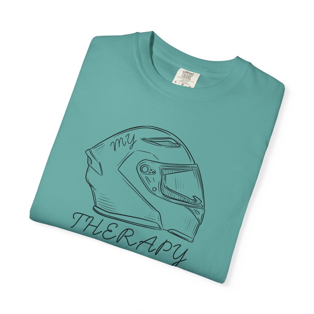 Non UK Sales Motorbike t-shirt  (My therapy)  Helmet B/W