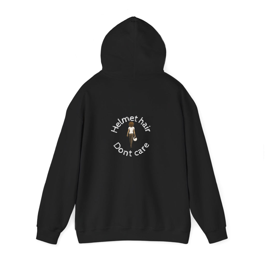 Non UK Sales Hooded Sweatshirt (Helmet hair, Don't care) W/B