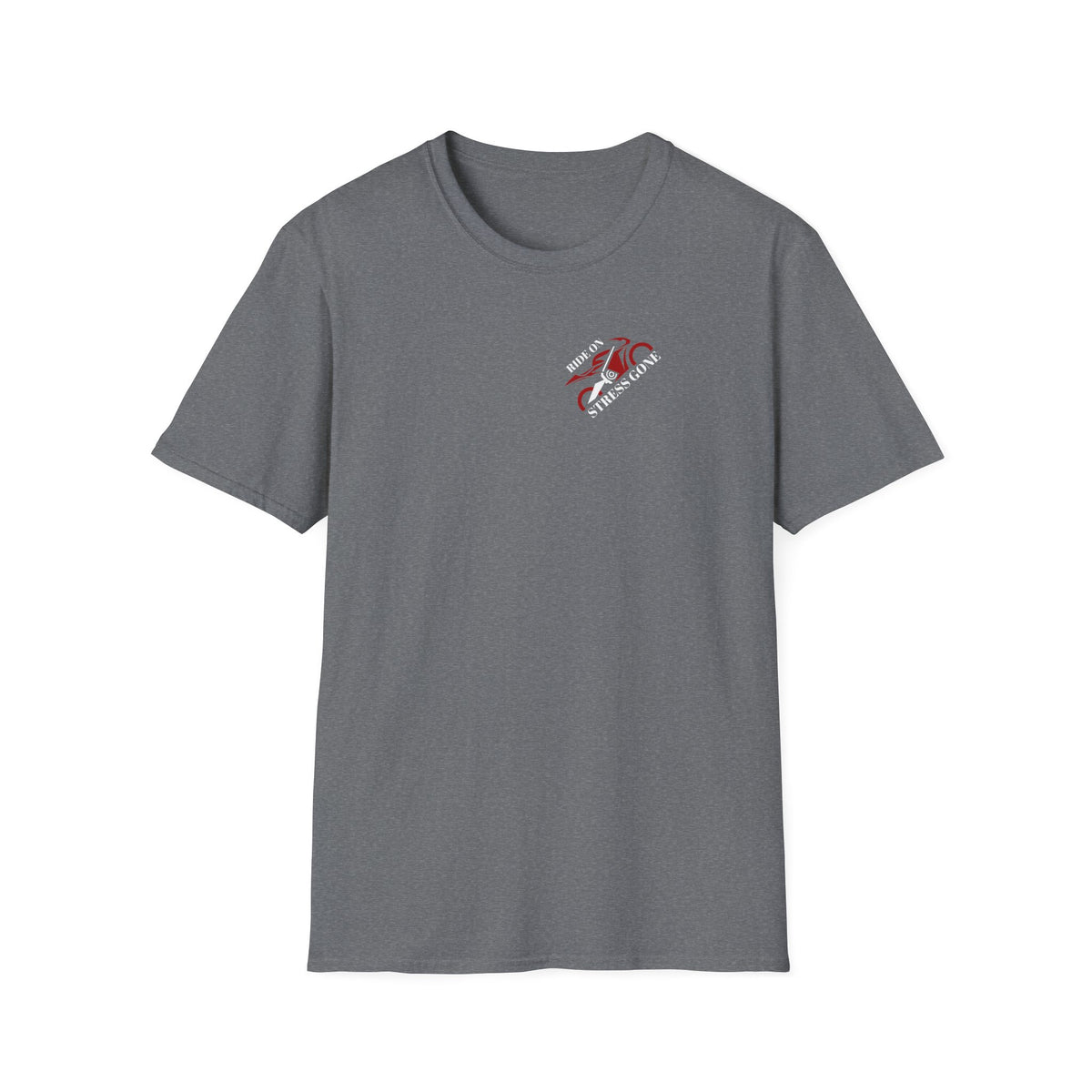 Motorbike T-shirt with 'Ride On, Stress Gone 2' Small Logo