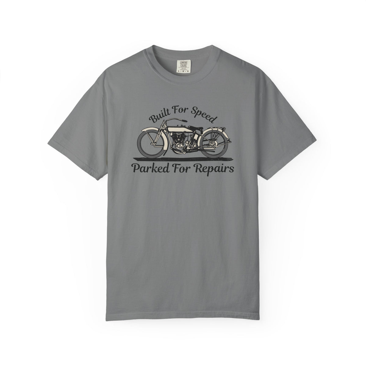 Non UK Sales Motorbike t-shirt  (Built for speed, Parked for repairs) B/W