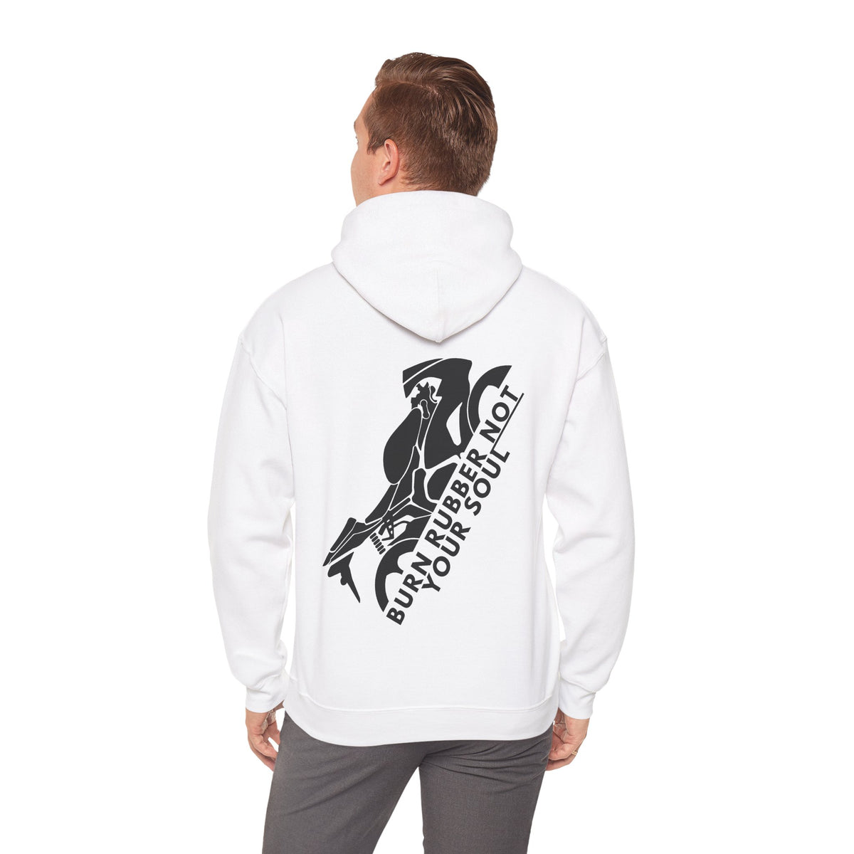 Unisex Heavy Blend™ Hooded Sweatshirt (Burn Rubber, Not Your Soul) 3 Back
