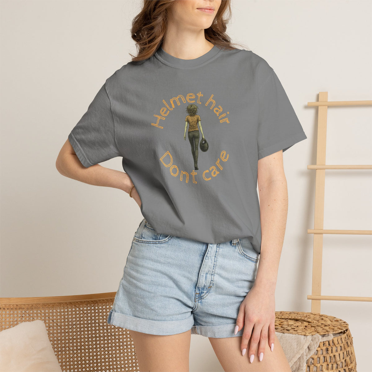 Non UK Sales Motorbike t-shirt  (Helmet hair, Dont care) Y/B